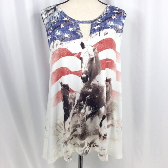 Liberty Wear Tank Top Womens Size 2XL Freedom for All Patriotic Western Horses - Picture 1 of 8